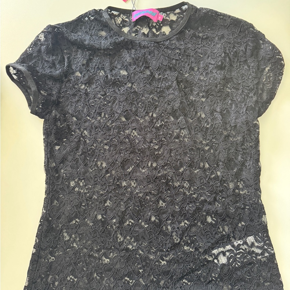 Edikted Black Lace Short Sleeve Top